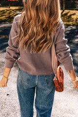 Haut Henley à manches longues en tricot texturé marron