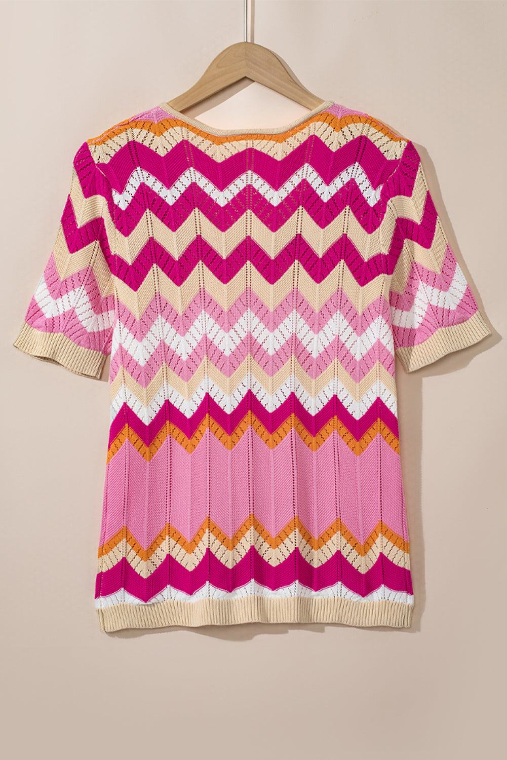 Sweater de manga corta con cuello rosa chevron punkelle