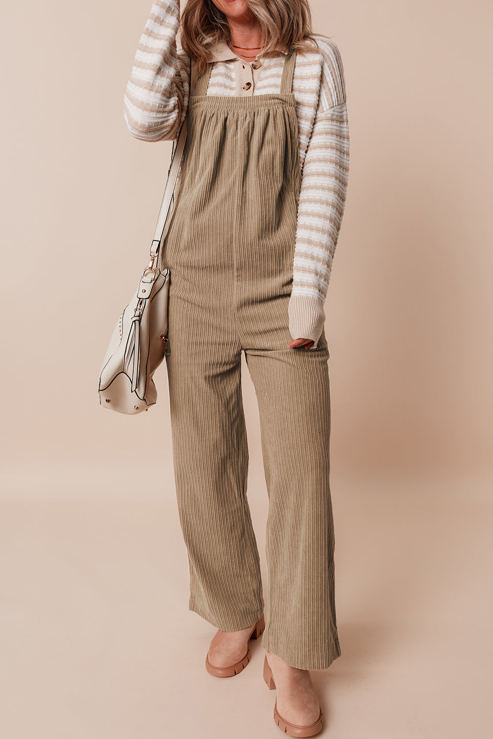 Gris Morn - Loose Corduroy Overalls with Solid Pockets