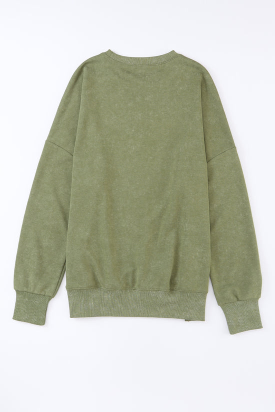 Oversize Green Oversize Sweatshirt with Drozing Shuttle and Ribbed Border