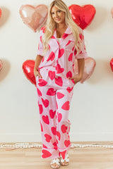 Ensemble pyjama pantalon à manches courtes rose coeur classique Saint-Valentin-A WOMAN WE LOVE