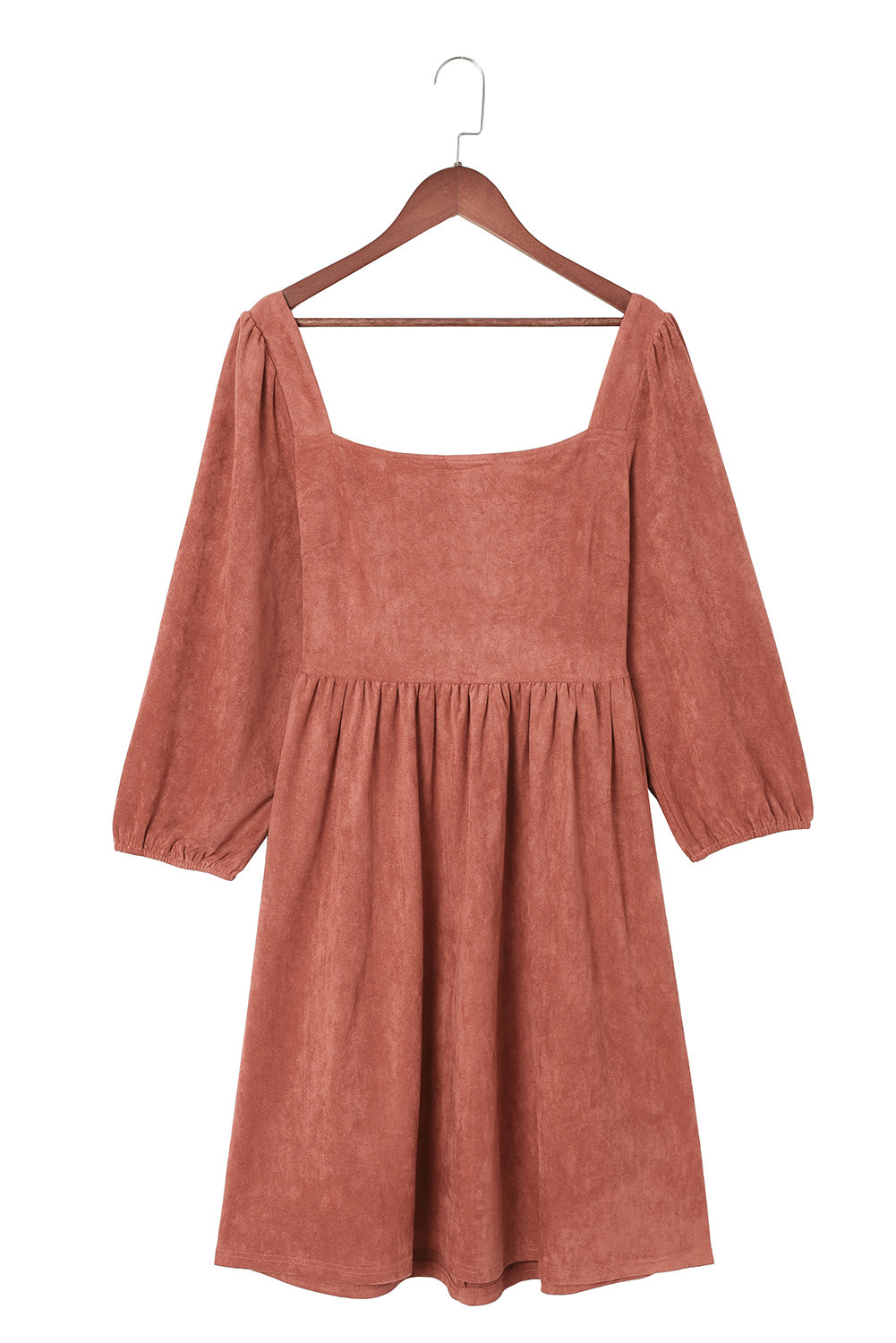 Robe à manches bouffées à cou de cou brune en daim marron