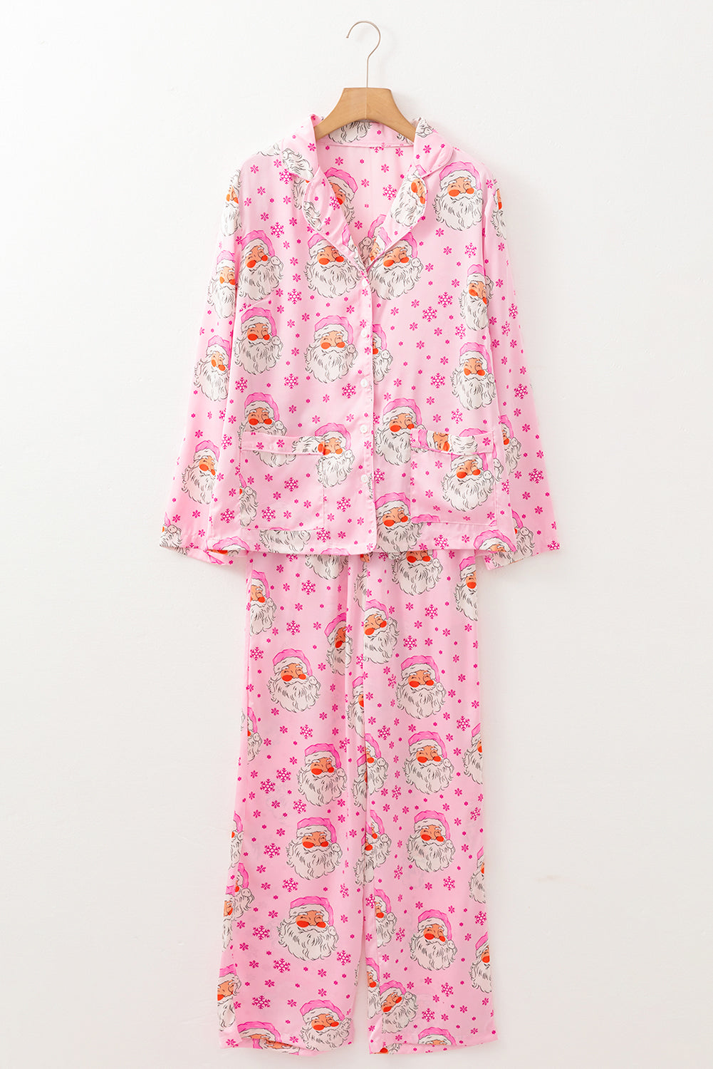 Ensemble pyjama de Noël avec chemise à manches longues et flocon de neige du Père Noël rose-A WOMAN WE LOVE