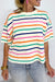 High knitted with short sleeves with beige stripes, square cut