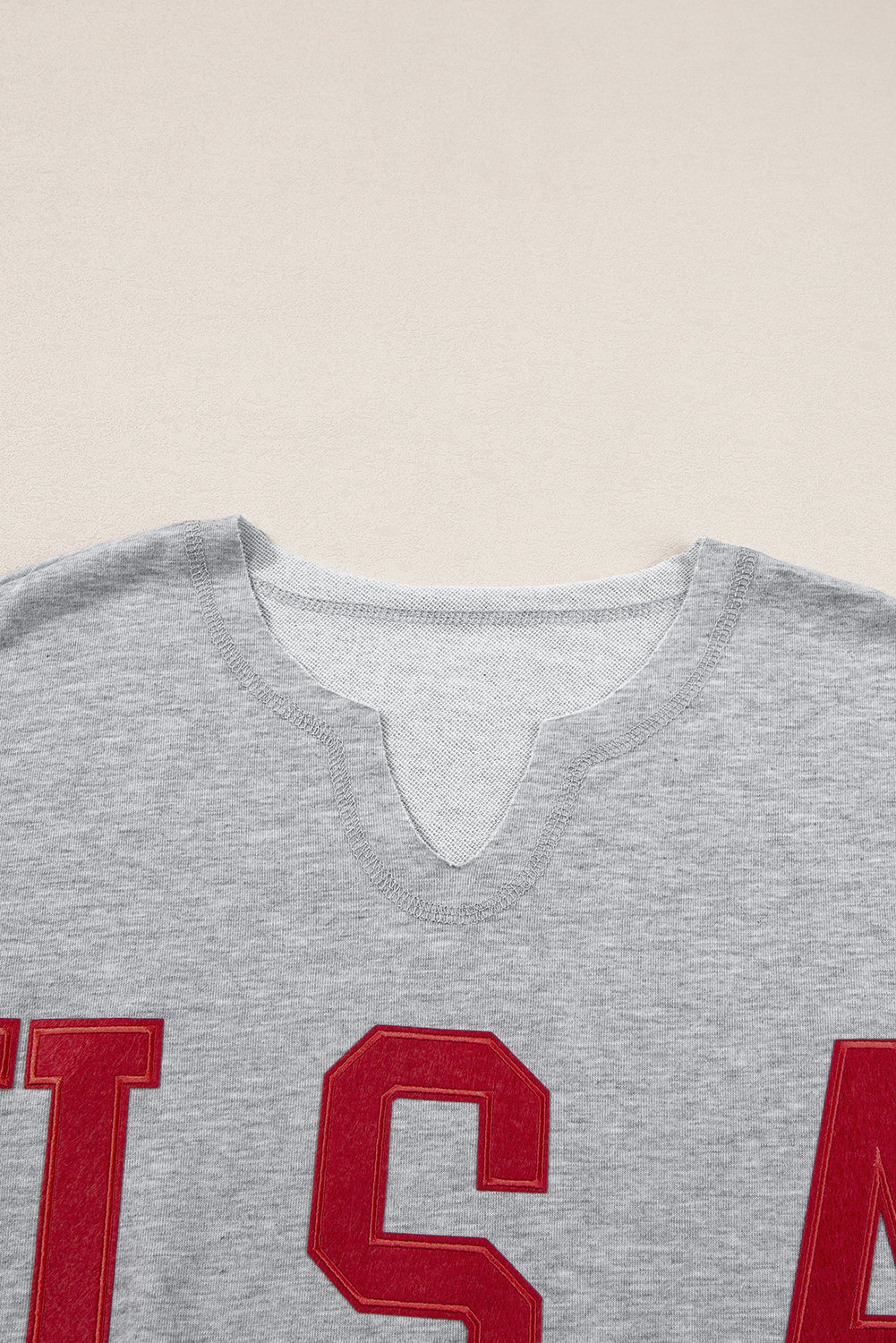 Light gray light t-shirt with lettering USA and notched collar