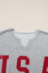 Light gray light t-shirt with lettering USA and notched collar