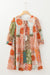 Orange Paisley Bohemian Style Mixed Print 3/4 Sleeve Loose Chiffon Dress