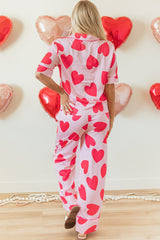 Ensemble pyjama pantalon à manches courtes rose coeur classique Saint-Valentin-A WOMAN WE LOVE