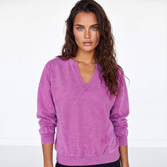 Sweat-shirt rose vif à col cranté et épaules tombantes