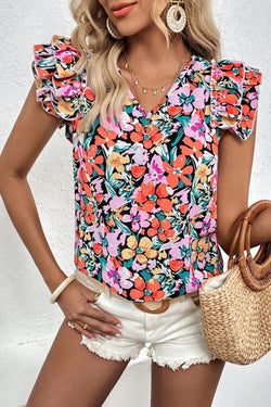 Multicolored floral blouse with crazy and ruffle sleeves