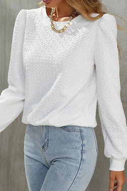 White textured high with long sleeves and round neck