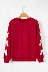 Sweat-shirt rouge vif à col rond et manches tombées
