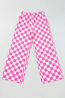 Pantalon large taille haute à carreaux bicolores Bonbon