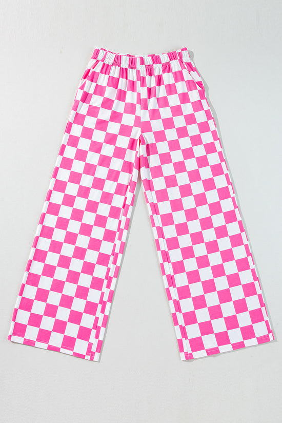 Pantalon large taille haute à carreaux bicolores Bonbon