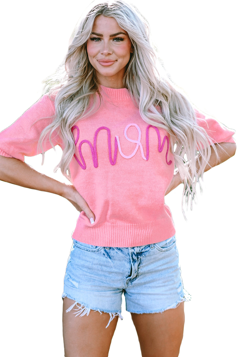 Bonbon Mom Tinsel Front Kurzarmpullover