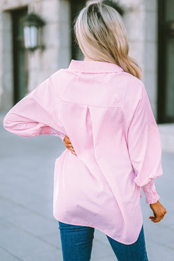 Pink striped drob shirt with reverse and smocks with pocket