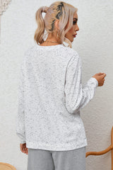 Heather Grey Ribbed Knit Long Sleeve Henley Top