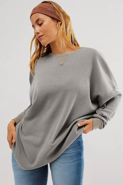 Gray loose thermal pullover sweatshirt