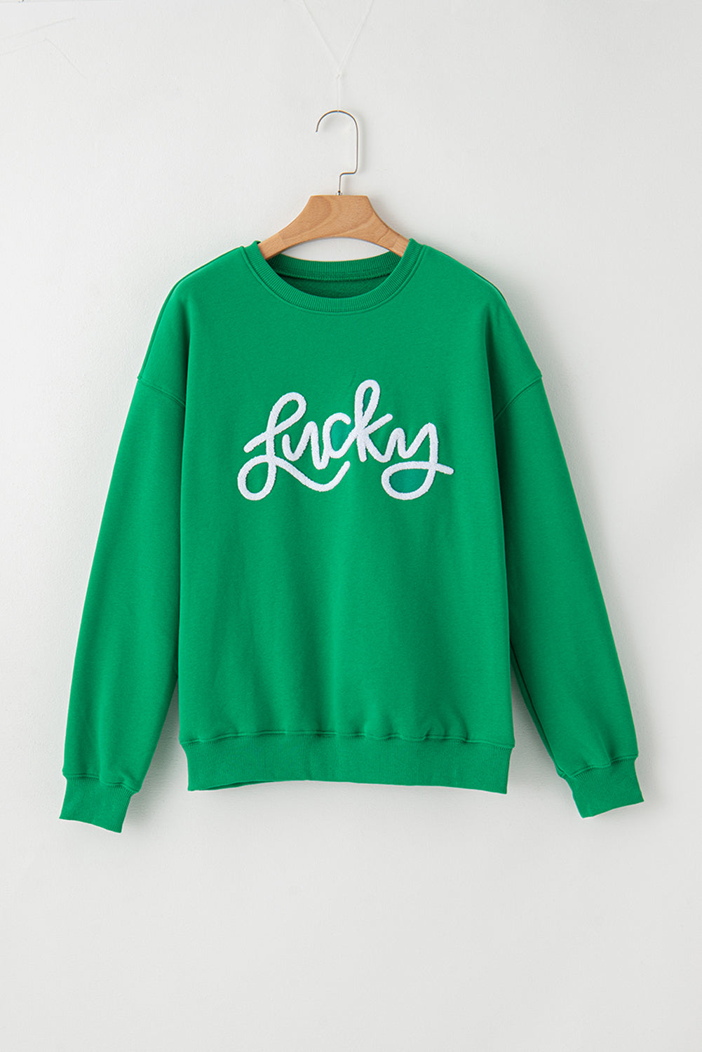 Green LUCKY Aphabet Chenille embroidered sweatshirt