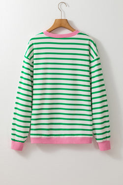 Bright green striped long sleeve top with contrasting edges