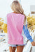 Bonbon Color Block Crew Neck Sweatshirt with Exposed Seams and Side Slits