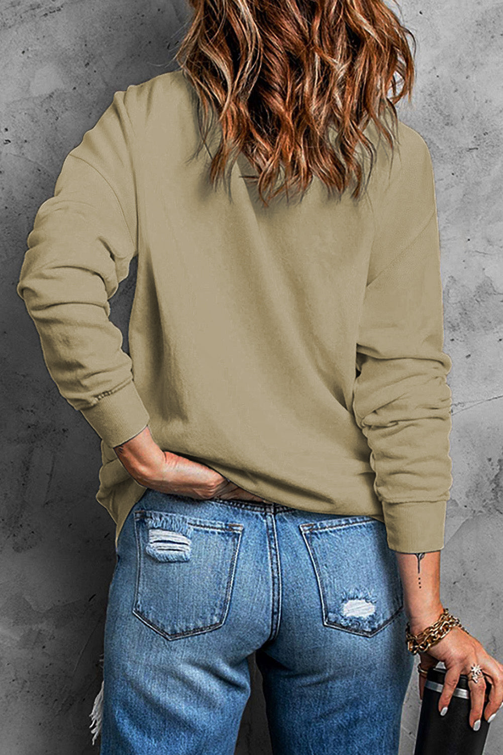 Plain khaki crew neck sweatshirt