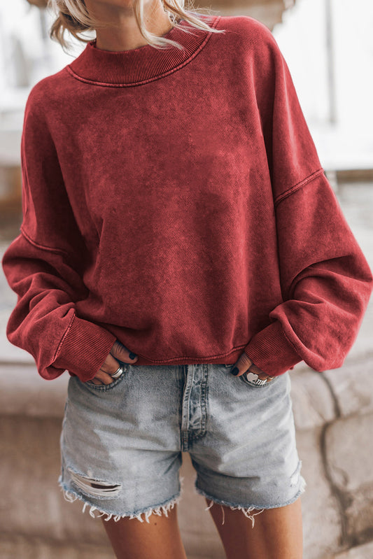 Red Dahlia Drop Showder Crew Neck Pullover Sweathirt