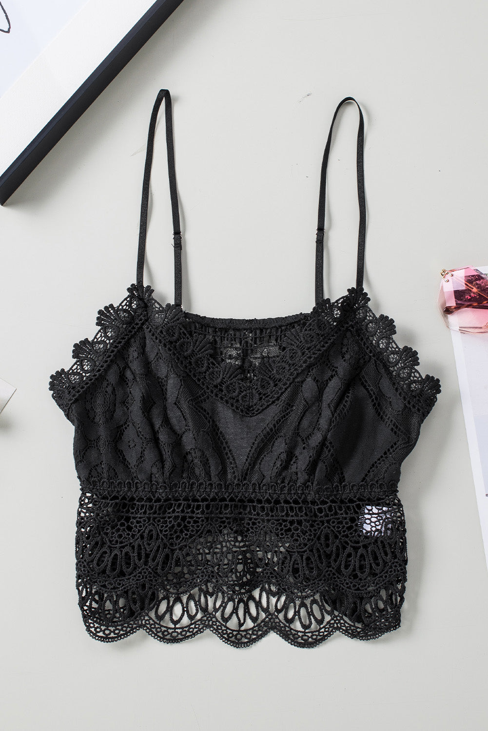 Haut court bralette en dentelle noire