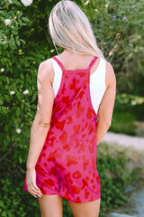 Combi-short sans manches à col en V et poches léopard rose rouge-A WOMAN WE LOVE