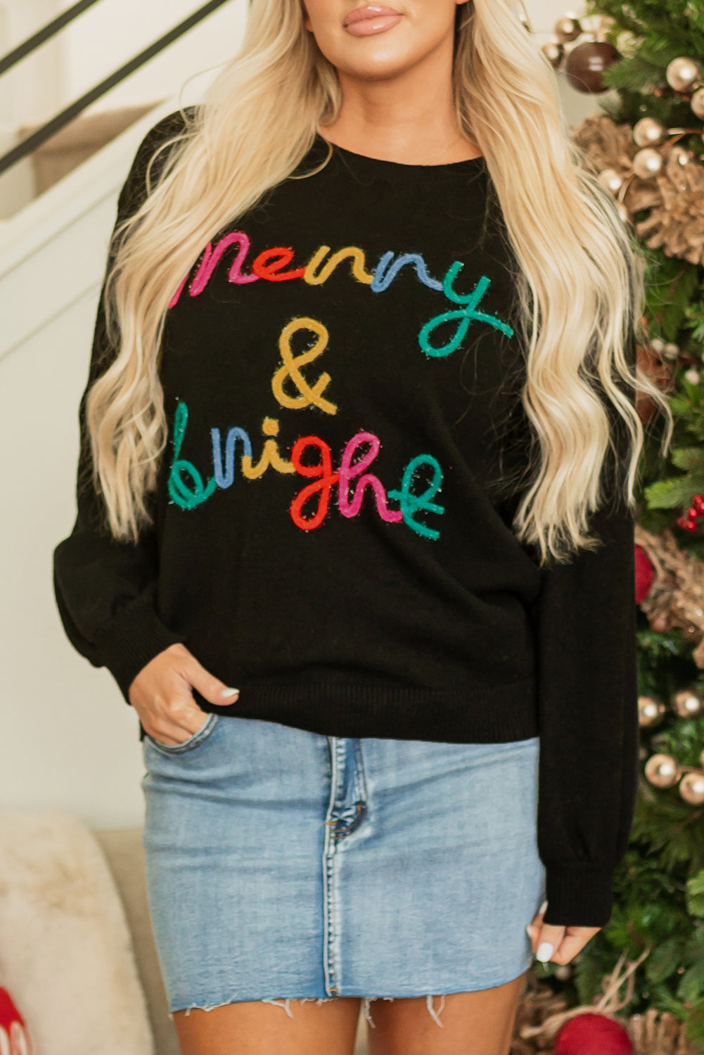 Merry & Bright Tinsel colorful graphics sweater