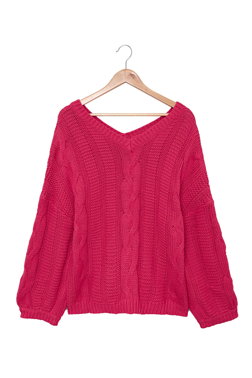 Rose Bubblegum V-Neck geflochtener Strickpullover