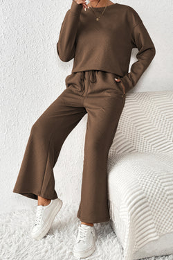 Tenue 2 pièces ample texturée marron foncé