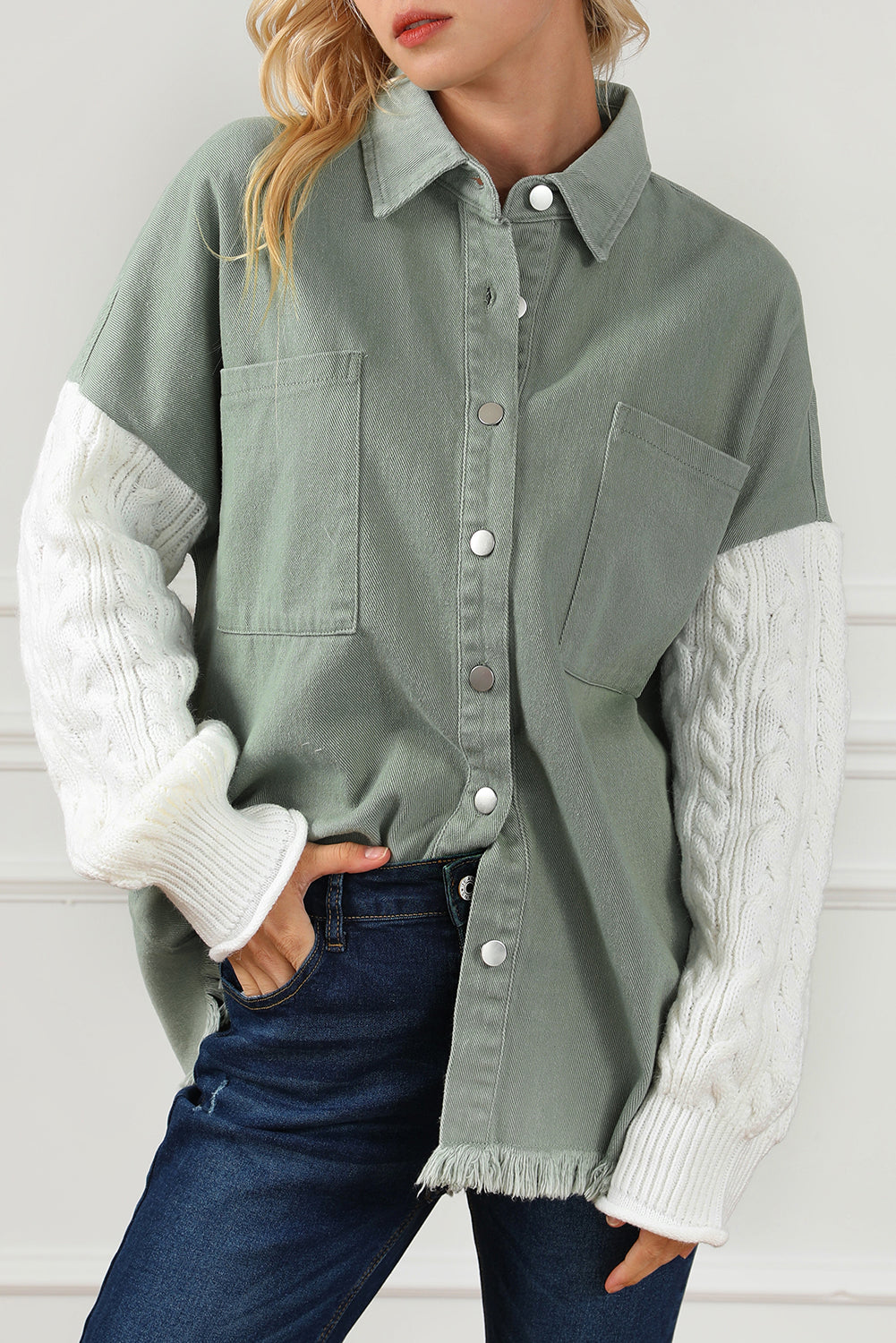 Toallel tricot y chaqueta de manga cruda de dobladillo