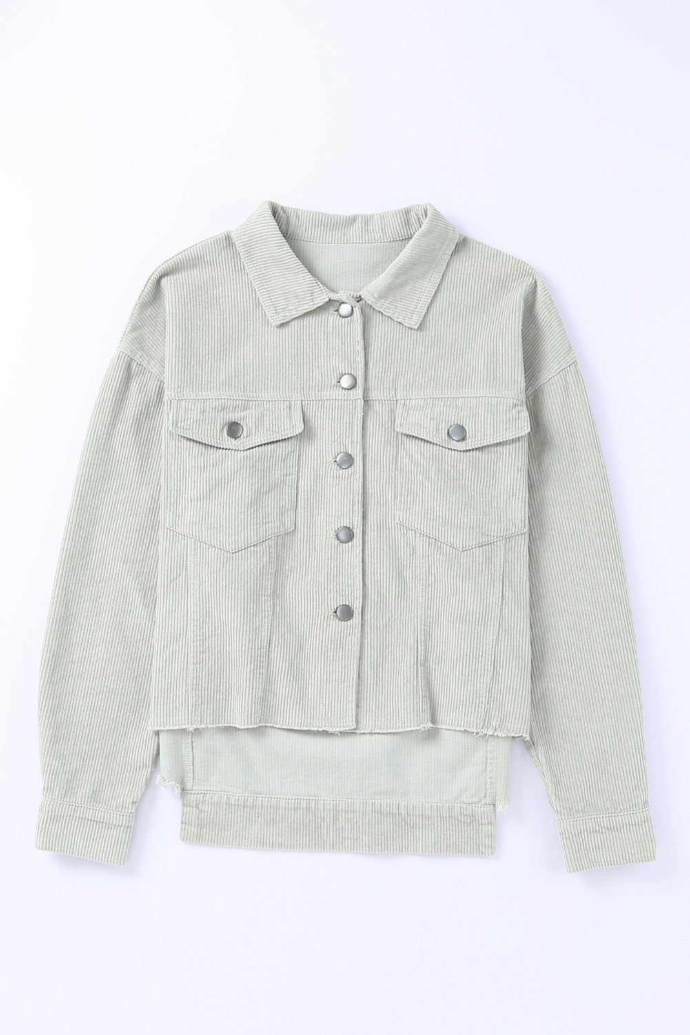 Sky Blue Raw Hem Flap Pockets Cropped Corduroy Jacket