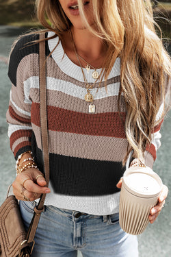 Classic Taupe Round Color Block knitting sweater