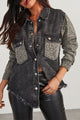 Vintage raw hem denim jacket with black leopard patch pocket