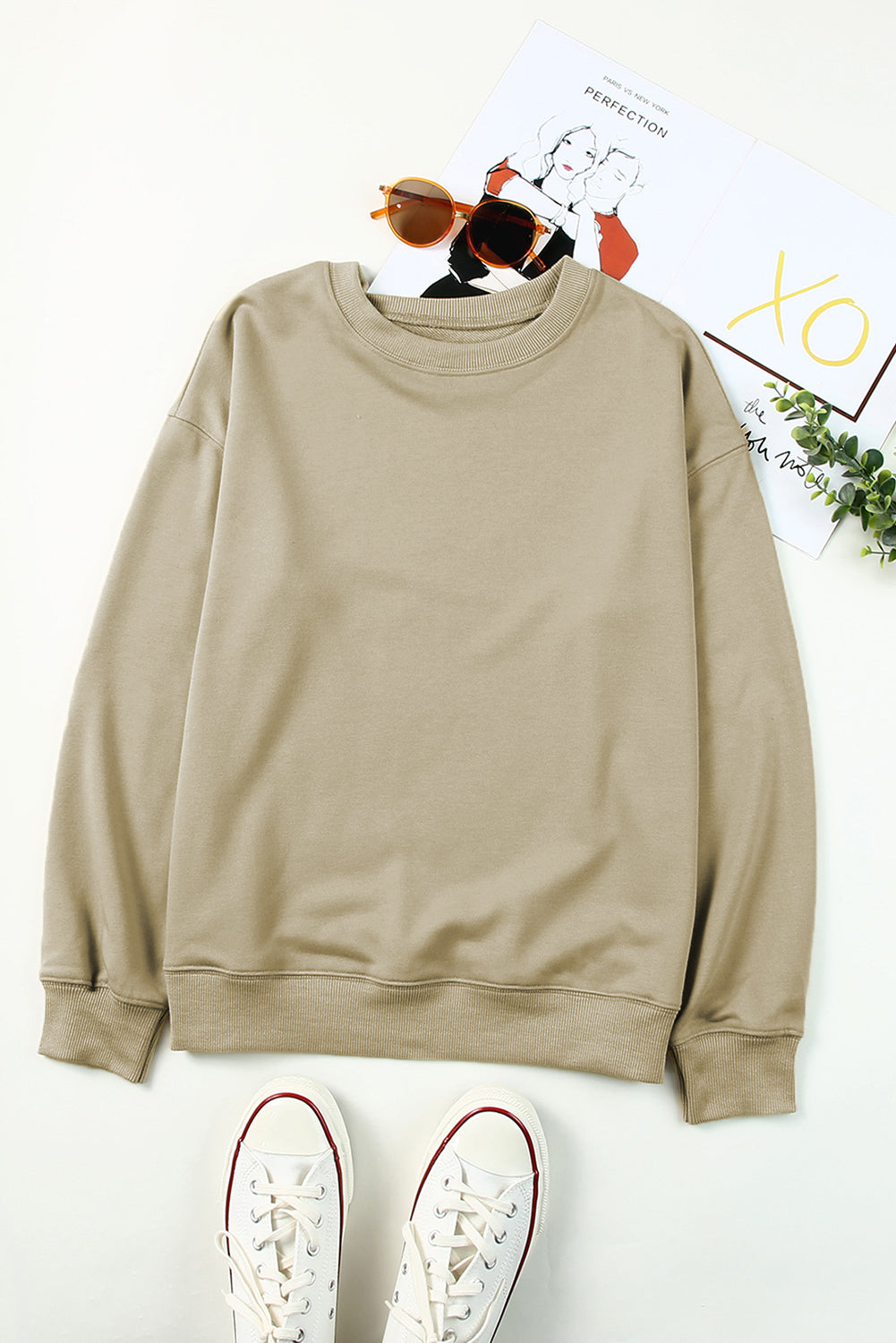 Plain khaki crew neck sweatshirt