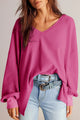 Large wandering blouse bright pink, V -neck, long sleeves, drooping shoulders