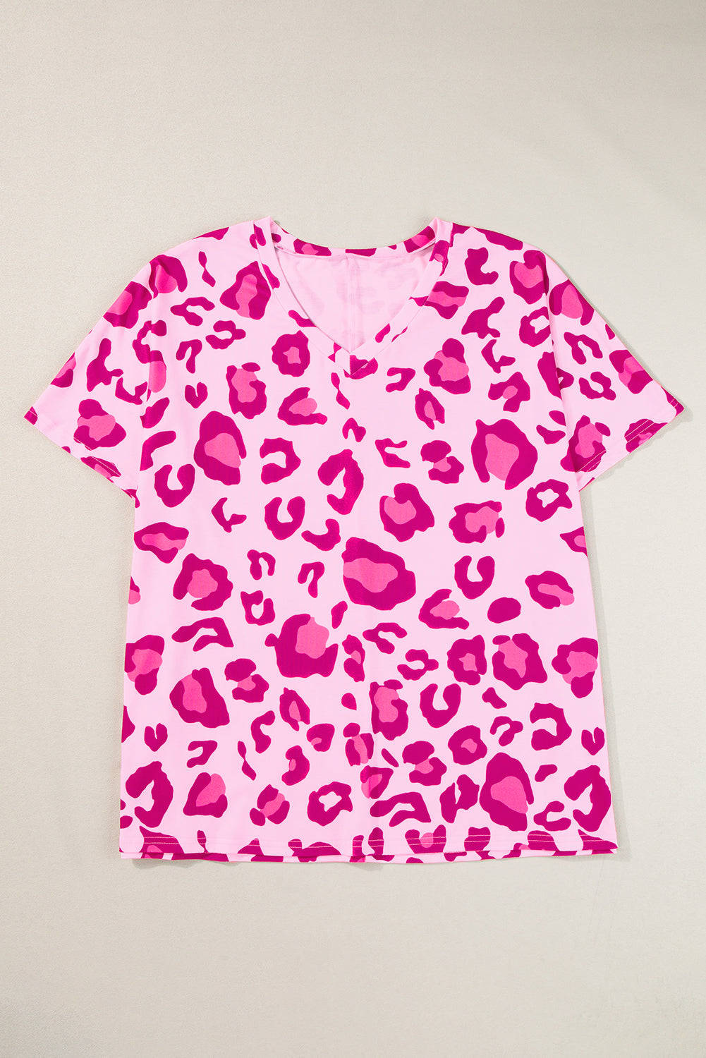 Rose Leopard Print V Neck Plus Tize Tee