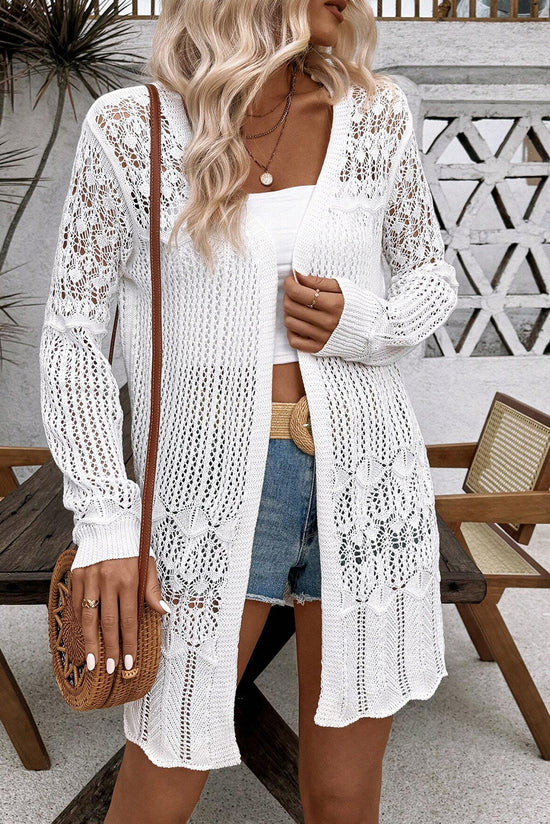 Cardigan blanc ouvert en crochet ajouré sur le devant-A WOMAN WE LOVE