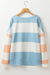 Light Blue Color Block Striped Drop Shoulder Long Sleeve Top