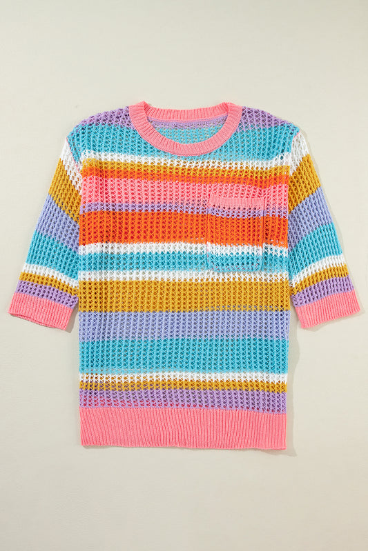 Colorblock rose Colorblock Crochet 3/4 Pull