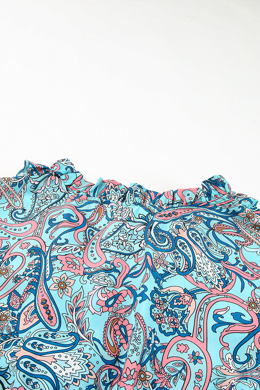 Sky Blue Paisley Print Boho Holiday Ruffle MAXI Robe