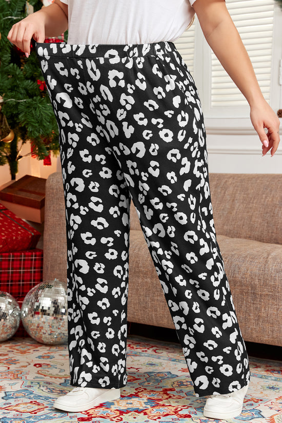 Leopard Print Wide Pockets Plus Size Leopard Pants