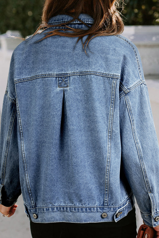 Veste en jean oversize délavée à poches bleu clair