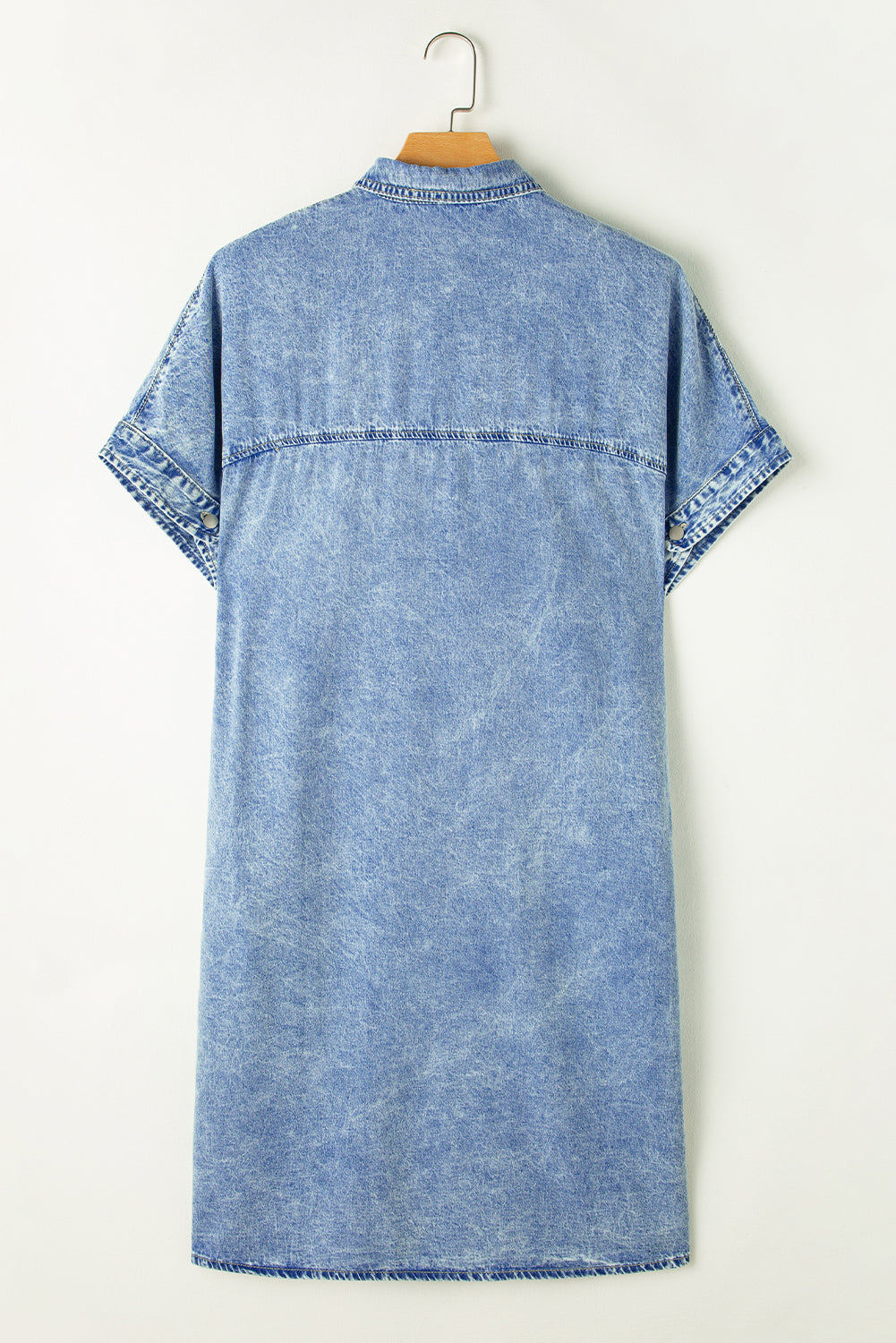 Hellblau lose mittlere Wäsche Kurzarm Hemd Chambray Kleid