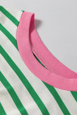 Bright green striped long sleeve top with contrasting edges