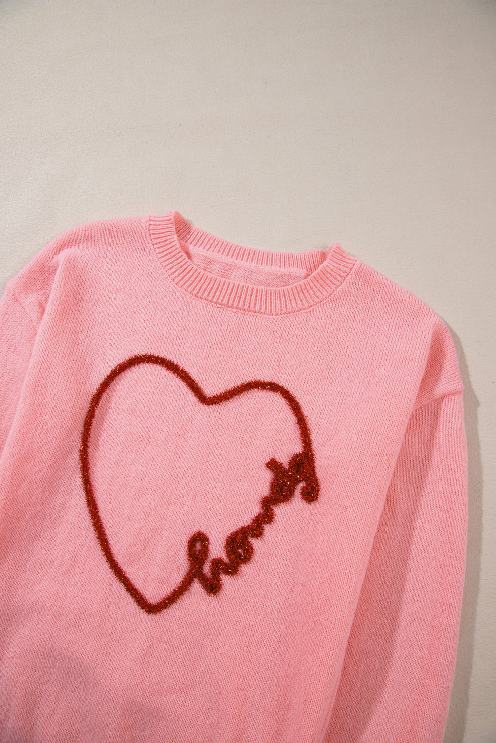 Pink Howdy Heart Graphic Round Neck Casual Sweater