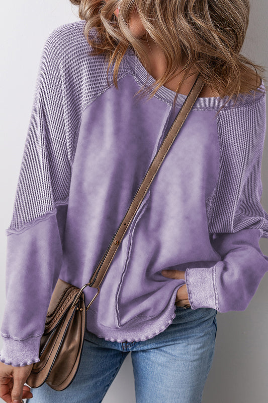 Orchid Petal Solid Waffle Muntiro in maglia Felpa per maniche Raglan