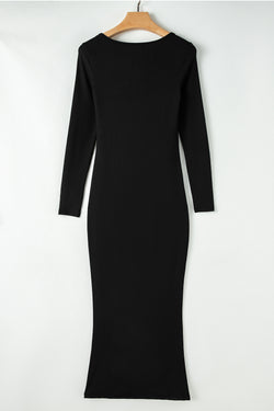 Long tight dress with long sleeves and square collar